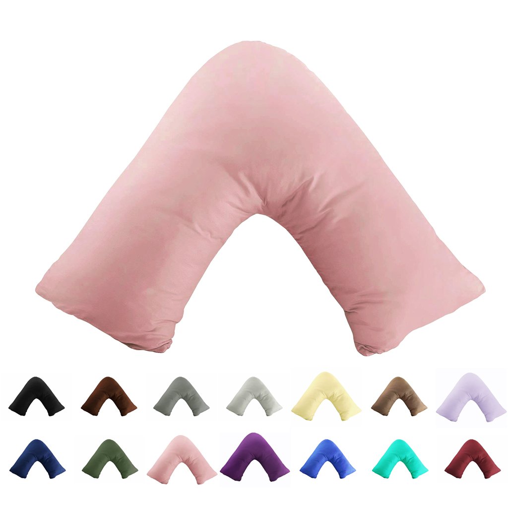 Gyulin 100% Cotton 300 Thread Count Soild Envelope Style V Shaped/Tri/Boomerang Standard Pillow Case Cushion Cover Only Cover No Insert (Pink)