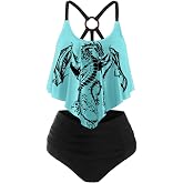 DRESSFO Women Bikini Set Gothic Dragon Bathing Suit | Retro Tankini,Swimsuits,Two Piece Bikini Set,High Waisted,Tummmy Control Bikini