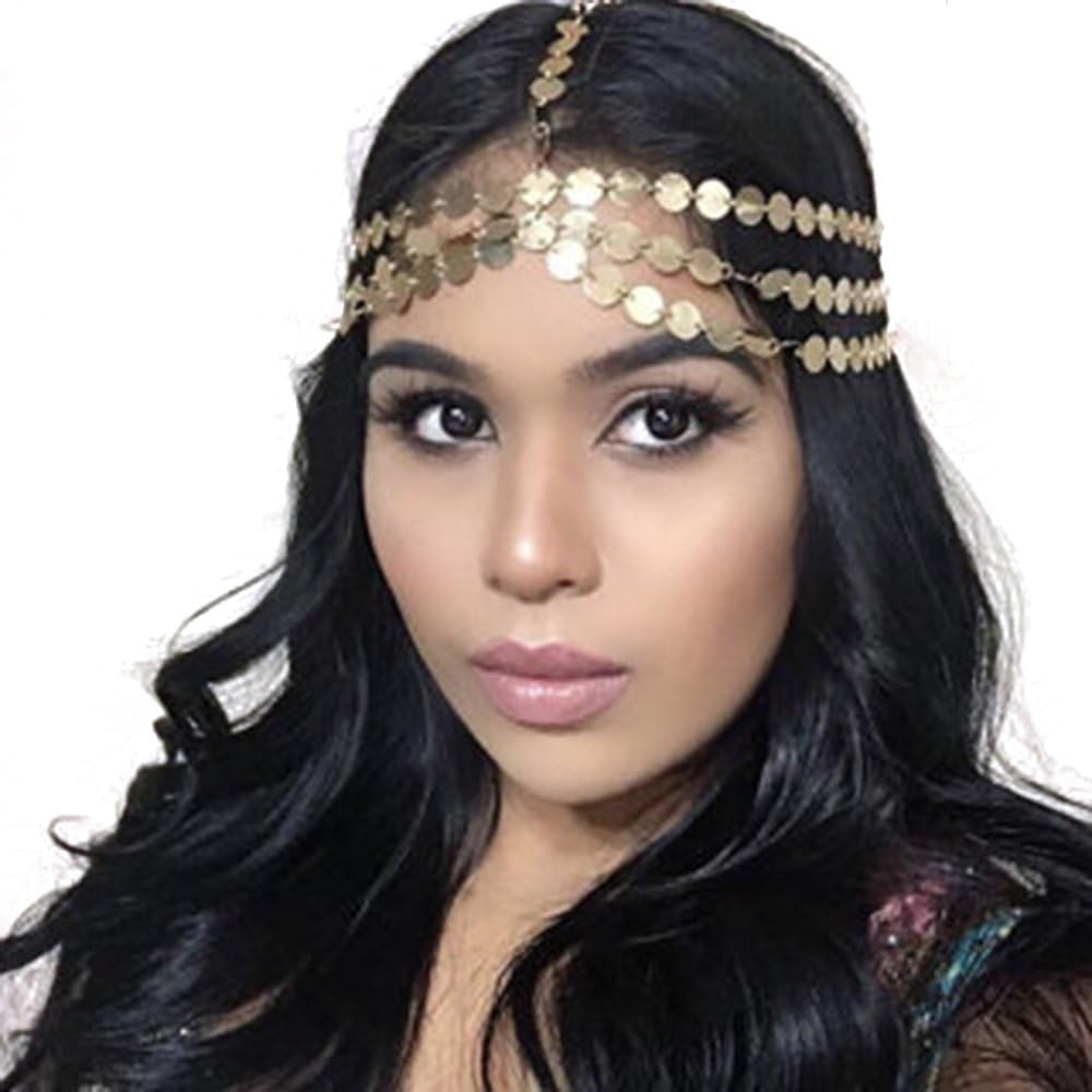 SEVEN strand Goddess Celebrity bohemian gold coin 7 string head chain Grecian Boho Hair Jewelry Accessory birthday prom bride bohemian (Silver)