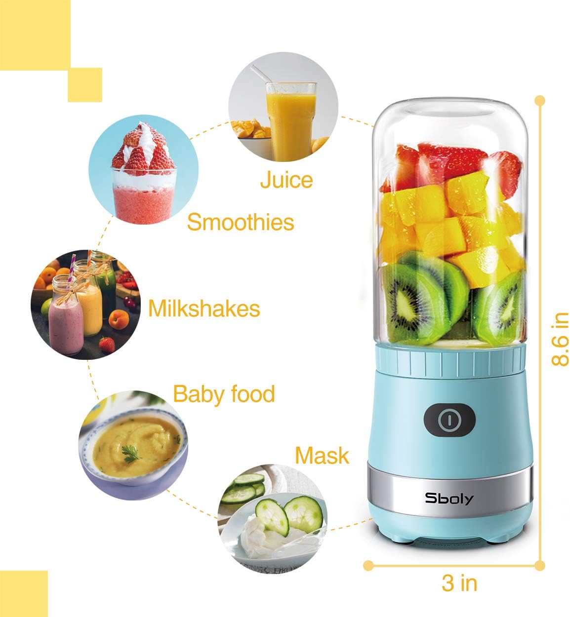Portable Mini Blender, Personal Blender USB Rechargeable for Smoothies and Shakes with 2 Tritan BPA-Free Blender Cups, Small Smoothie Maker Protein Juice Blender Mixer (Blue): Kitchen & Dining