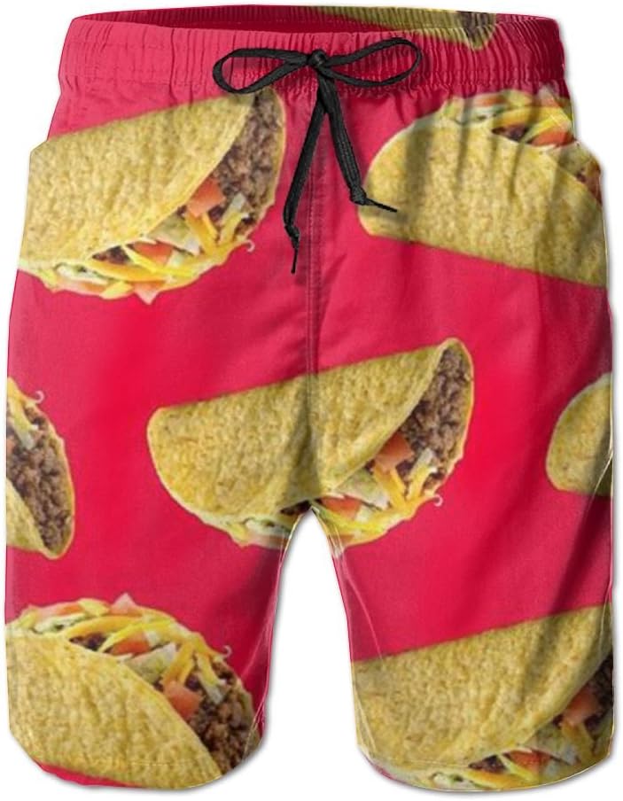 KUXUANO Yummy Taco Crazy Swim Trunk Guys Polo Boardshort Sun Bathing Water Short