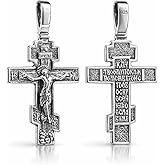 925 Sterling Silver Orthodox Cross Necklace for Men Women - Handmade Crucifix Jesus Christ Pendant with Christian Prayer - Unique Religious Jewelry Gift