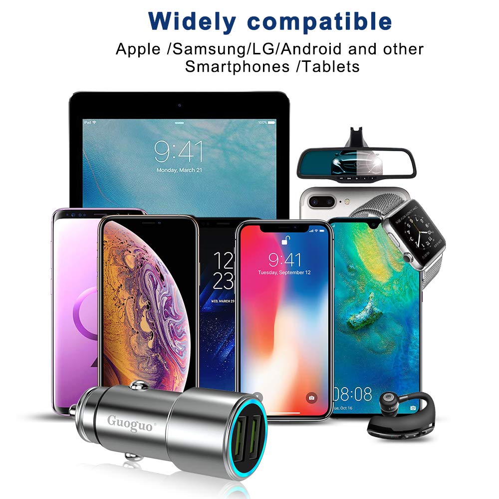 Car Charger,Adapter for iPhone 6/6s/7/8/XS/Max/XR,Samsung Galaxy S7/S8/S9/S9Plus,LG G5/6/7/V30/V40 and Other Smartphones/Tablets,Dual QC3.0 USB Cigarette Lighter