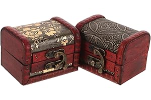 NOLITOY 2pcs Chinese Vintage Wooden Trinket Box with Lock Mini Japanese Style Keepsake Chest for Jewelry