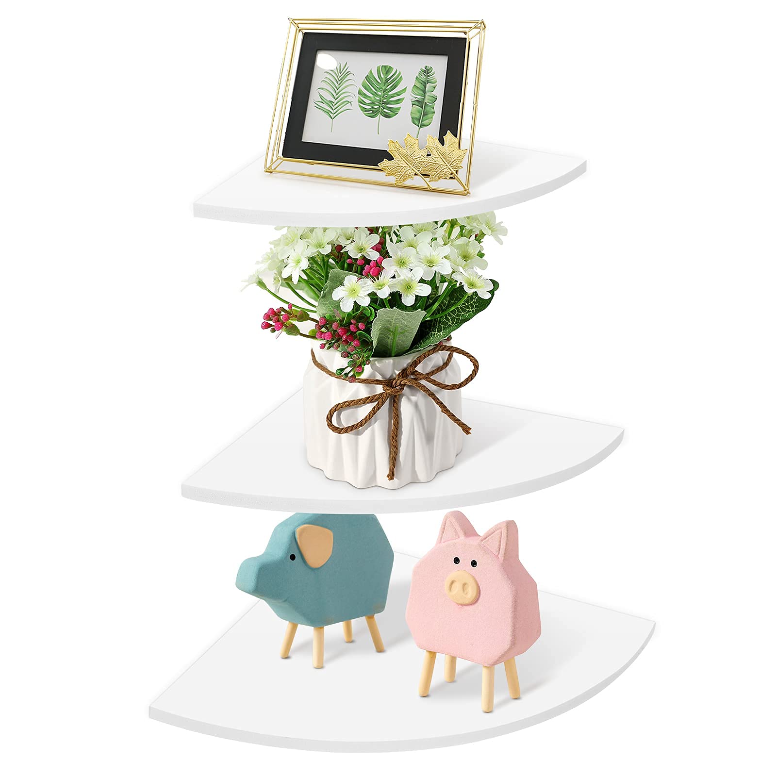 Ejoyous 3Pcs Floating Corner Shelf, Wall-Mounted Storage Rack Bookshelves, White Corner Floating Wall Shelf for Bedroom Living Room Home Furniture Office Décor