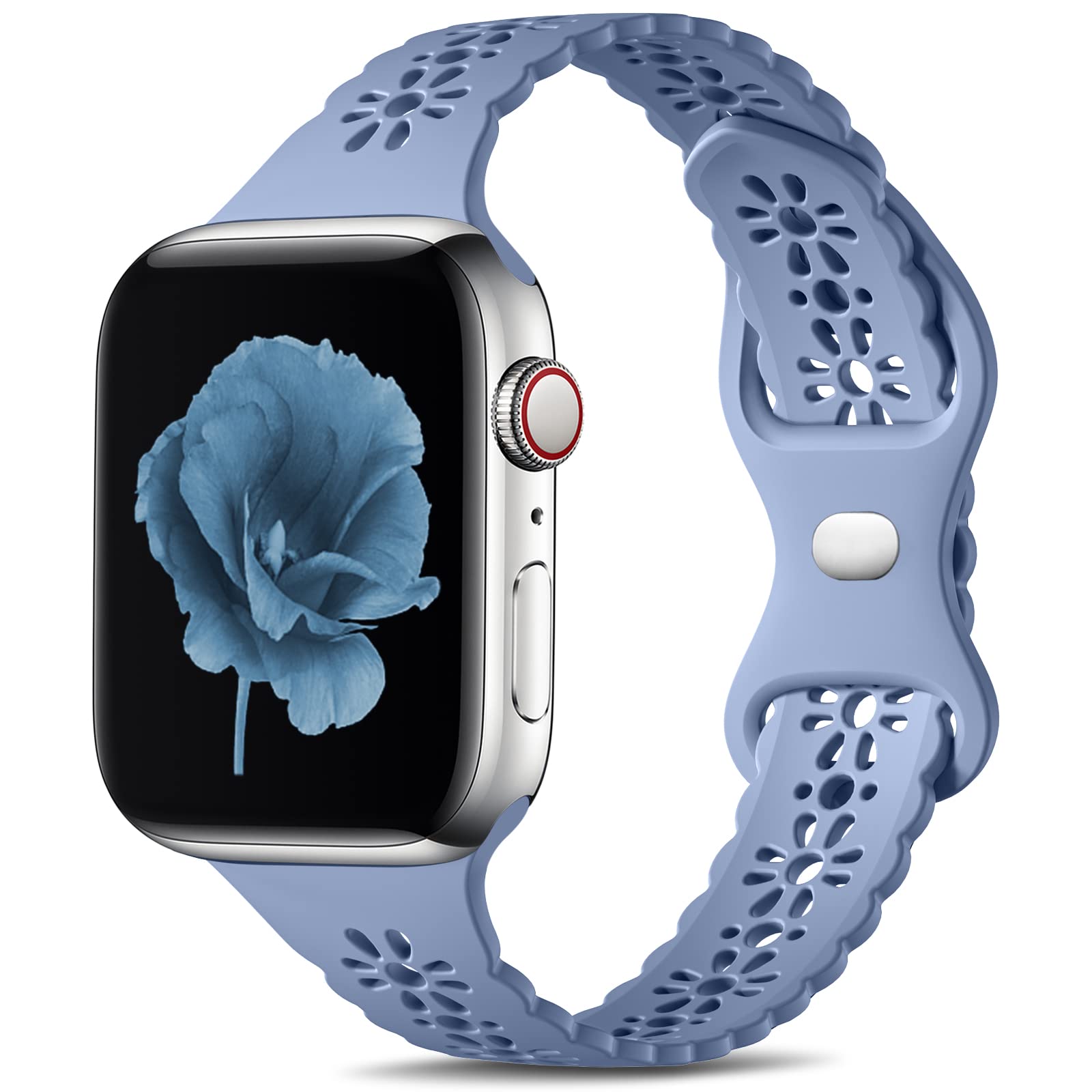 Dirrelo Silm Lace Straps Compatible with Apple Watch Strap 38mm 40mm 41mm, Soft Silicone Hollow-Out Elegant Breathable Strap for iWatch Series SE 8 7 6 5 4 3 2 1 for Women Girls, Light BlueGray