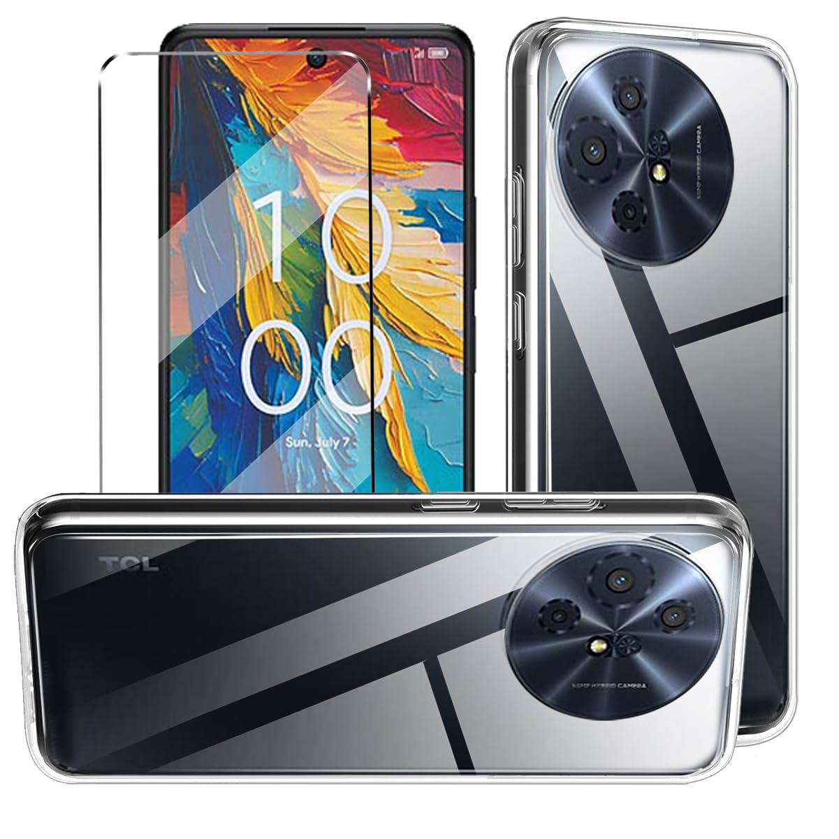 HuiYouMY 2-in-1 Case Compatible with TCL 50 Pro NxtPaper Cover with 1 Pack Tempered Glass Screen Protector for TCL 50 Pro NxtPaper, Slim Fit Soft TPU Shockproof Anti-Scratch Phone Case - Clear