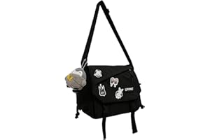 Inshere Aesthetic Crossbody Bag with Cute Pins and Ornament, Nylon Shoulder Messenger Bag Japanese Kawaii Bag for Women Men