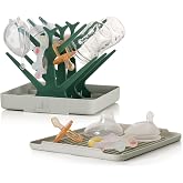 haakaa Portable Baby Bottle Drying Rack with Tray,Foldable Space Saving Bottle Drying Tree for Bottles/Pump Parts/Pacifiers,Easy-Store Dryer Rack Great for Travel &amp; Home, BPA Free (Green)