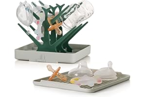 haakaa Portable Baby Bottle Drying Rack with Tray, Space Saving Bottle Drying Tree for Bottles/Pump Parts/Pacifiers,Easy-Store Dryer Rack Great for Home & Travel, BPA Free (Green)