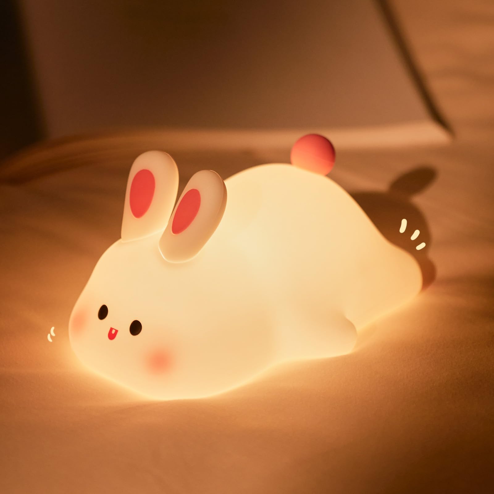 Bunny Baby Cute Lamp Gifts for Children, Newborn to Teen Girls - USB Rechargeable Portable Night Lamp, Animal Silicone Kawaii Night Light Bedroom Decor
