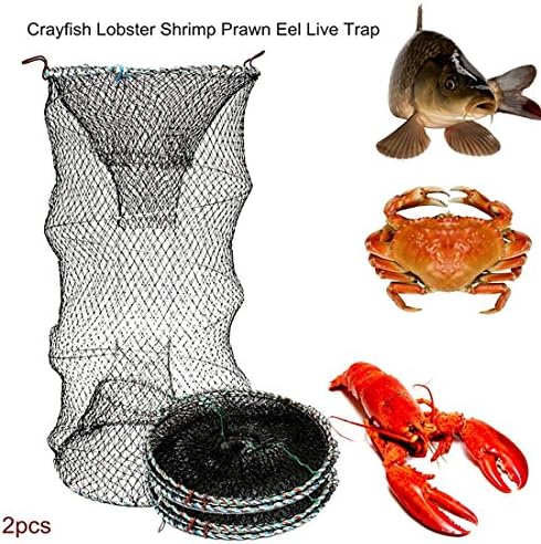 yubinyu Foldable Fishing Mesh Net Cage Shrimp Crawfish Trap Pack of 2