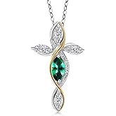 Cross Necklace For Women In 925 Silver and 10K Yellow Gold with Rainforest Topaz and Lab Grown Diamond | 1.32 Cttw | Jesus Christian Religious Crucifix | Marquise 8X4MM | With 18 Inch Chain