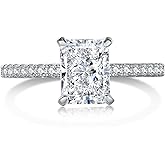 LOVECOM 2CT 925 Sterling Silver Engagement Rings for Women Radiant Cut Solitaire Cubic Zirconia Wedding Band CZ Promise Rings for Her Simulated Diamond Ring Jewelry Birthday Gifts for Mom