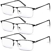 WEIMELTOY 3 Pack Blue Light Blocking Reading Glasses for Men, Stylish Half Frame Metal Computer Readers, Lightweight Spring Hinge Eyeglasses Anti Eyestrain/Glare/UV (Black, 1.5)