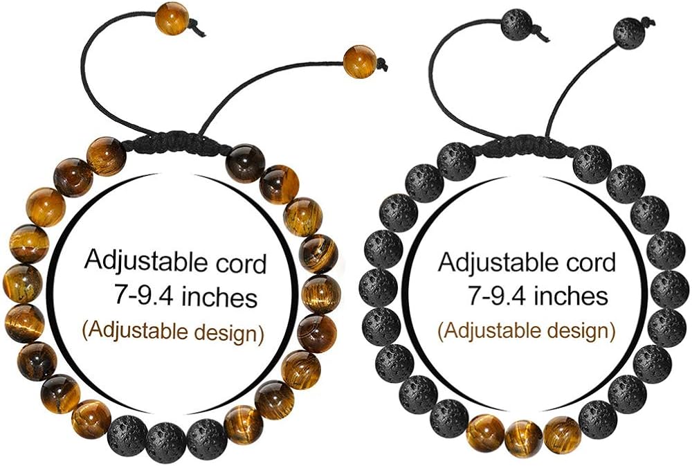 Bead Bracelet for Mens Gifts - Natural Tiger Eye Black Lava Rock Stone Mens Anxiety Bracelets, Adjustable Aromatherapy Essential Oil Diffuser Healing Bracelet Gifts for Men Best Friend Gifts: Clothing