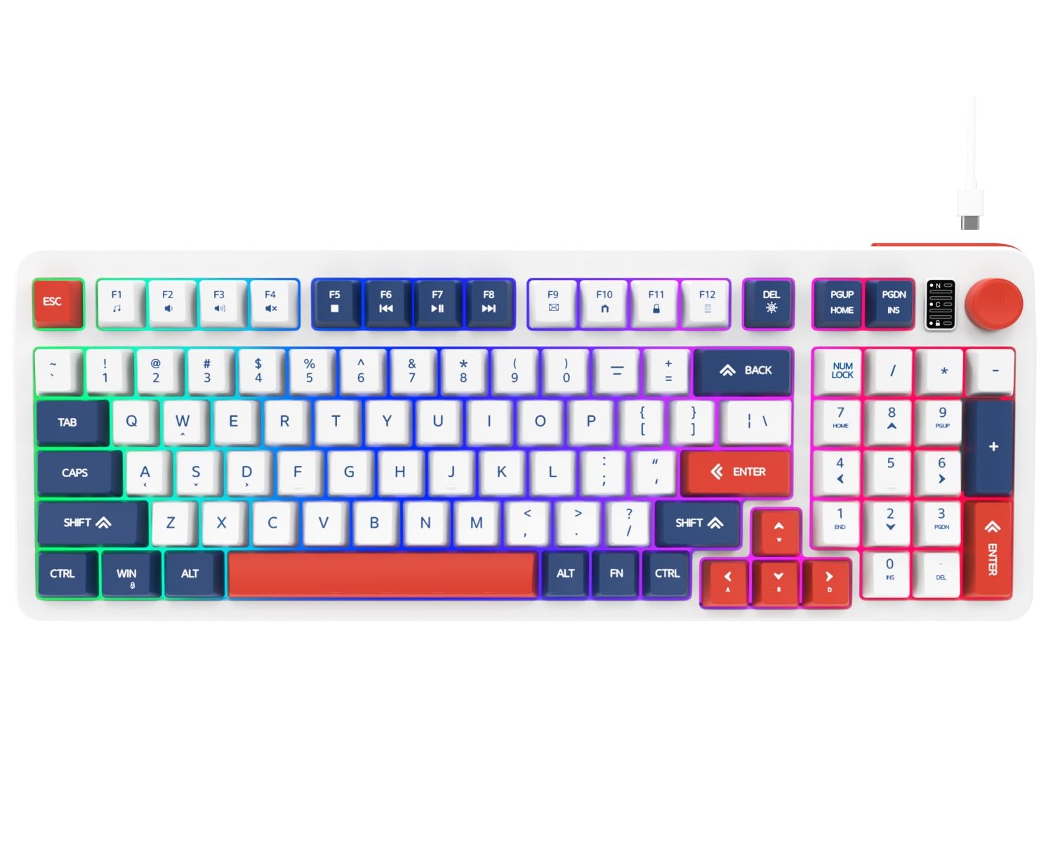 Hofotek 96% Wired Gaming Keyboard,Creamy Membrane Quiet Silent Keyboard with Number Pad & Volume Knob,Light Up Computer USB Teclado for PC Desktop Games Office