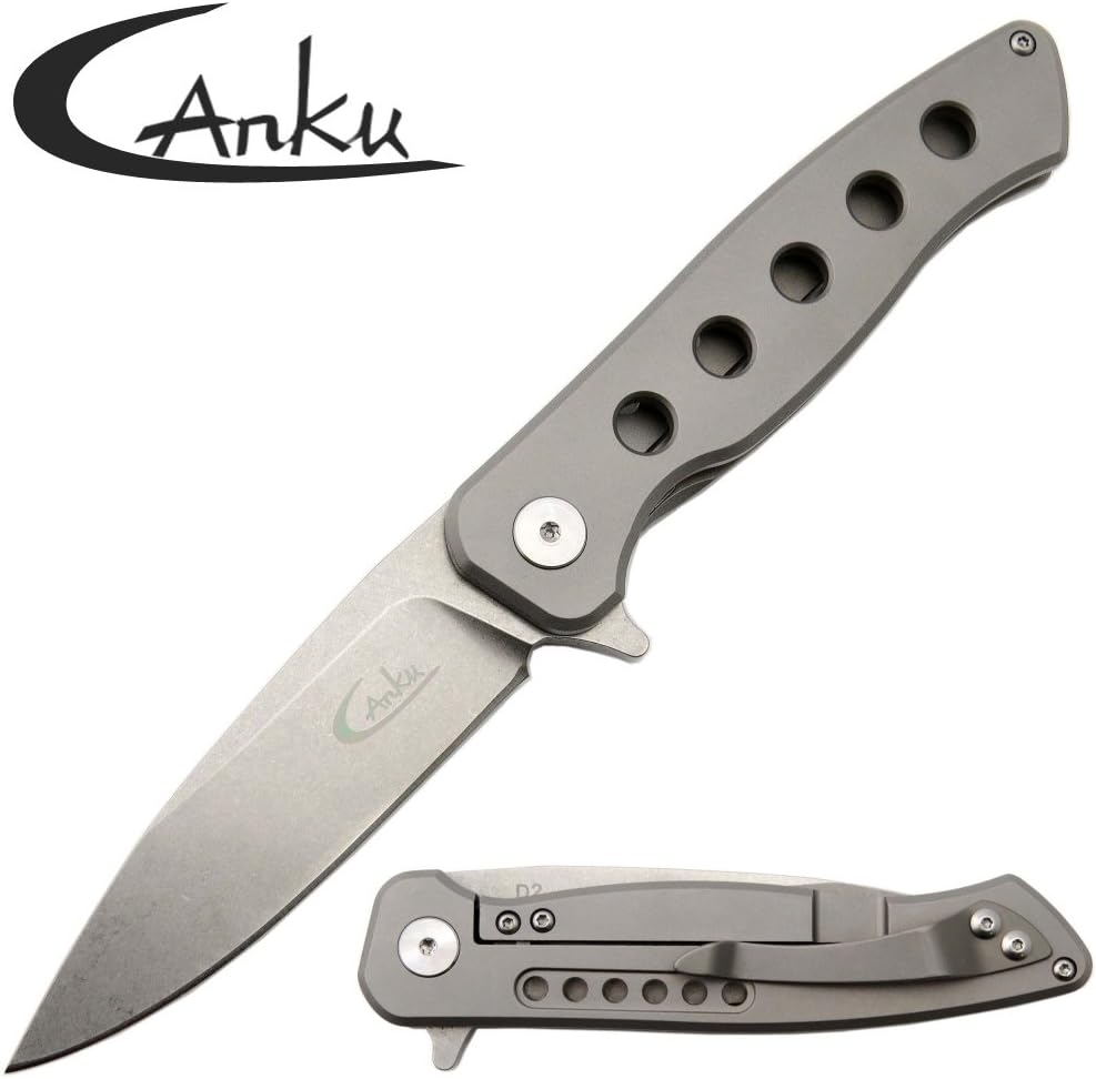 Ccanku C220 Folding Knife, D2 Steel Blade+TC4 Titanium Handle EDC Tool Knife for Hunting, Camping, Survival, Hiking