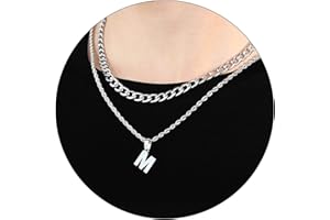 SENRAN Layered Initial A-Z Letter Necklace for Men Stainless Steel Figaro Twist Rope Chain18-20 inch Personalized Letter Charm Pendant Jewelry Gift for Boys Women