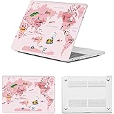 HLAAJJX Laptop Cover for New MacBook Air 13 inch M4 M3 M2 2025 2024 2023 2022 A2681 A3113 A3240 Retina/Touch ID,Protective Hard Shell Computer Case for MacBook Case Air 13,Pink Map