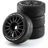 Chanmoo 1/8 RC On Road Car Tires And Wheels Rims 17mm Hex 103mm Rubber Rally Tyres For 1:8 Scale RC On-Road Racing Car HPI WR8 HSP Hobao ARRMA Redcat Losi Kyosho VRX RC Rally Drift Car 4PCS (Black A)