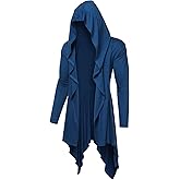 COOFANDY Long Hooded Cardigan Ruffle Shawl Collar Open Front Lightweight Drape Cape Overcoat with Pockets