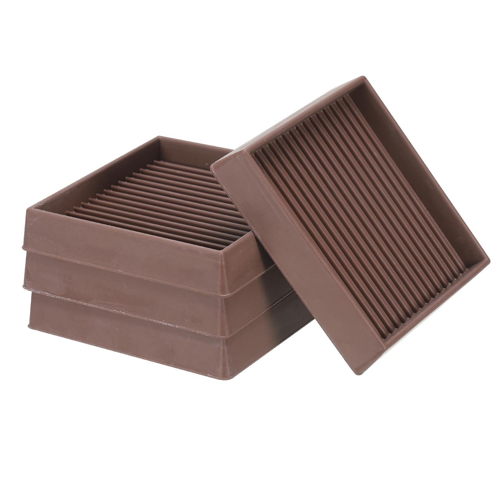 PATIKIL 3"x3" Square Rubber Furniture Pads, 4 Pack Non Slip Caster Cups Anti Skid Floor Protectors for Furniture Feet Bed Couch Chair Table Stopper, Brown