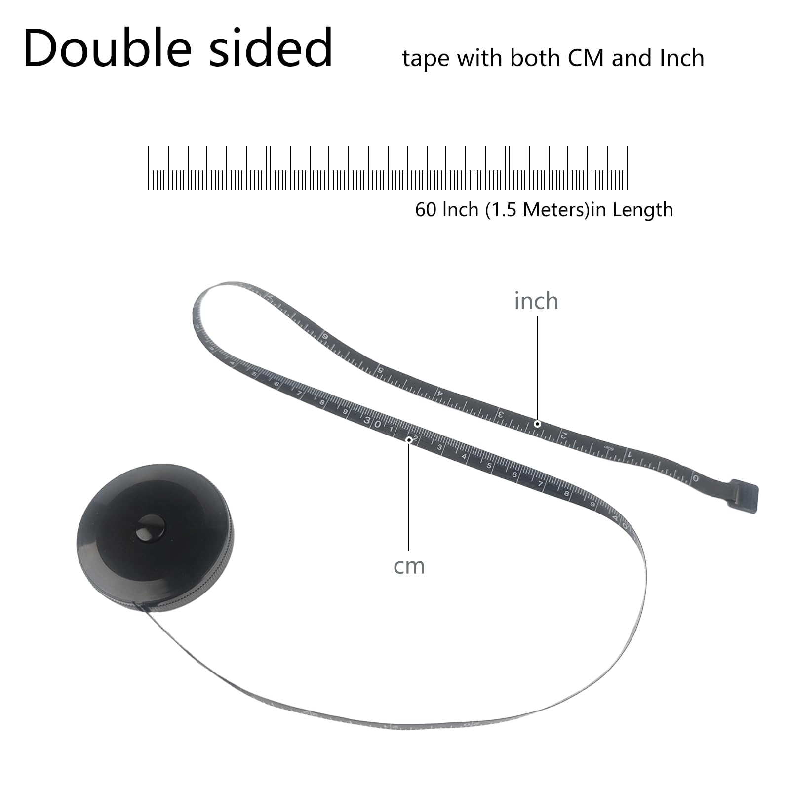 GDMINLO 3 Pack Tape Measure Measuring Tape for Body Fabric Sewing Tailor Cloth Knitting Craft Weight Loss Measurements Retractable, Small Push ButtonDouble Scales Rulers 60-inch 1.5 Meter (Black)