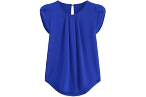 FitOOTLY Color Shirt Casual Sleeve Sleeve Round Short Solid Short Chiffon Blouse Neck Women's Blouse Basics Under Shirt