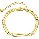 MRSXIA Bracelet for Women Gold Initial Sideways Letter A-Z 5MM Cuban Link Curb Chain 18K Gold Filled Dainty Simple Personalized Alphabet Jewelry Birthday Gift