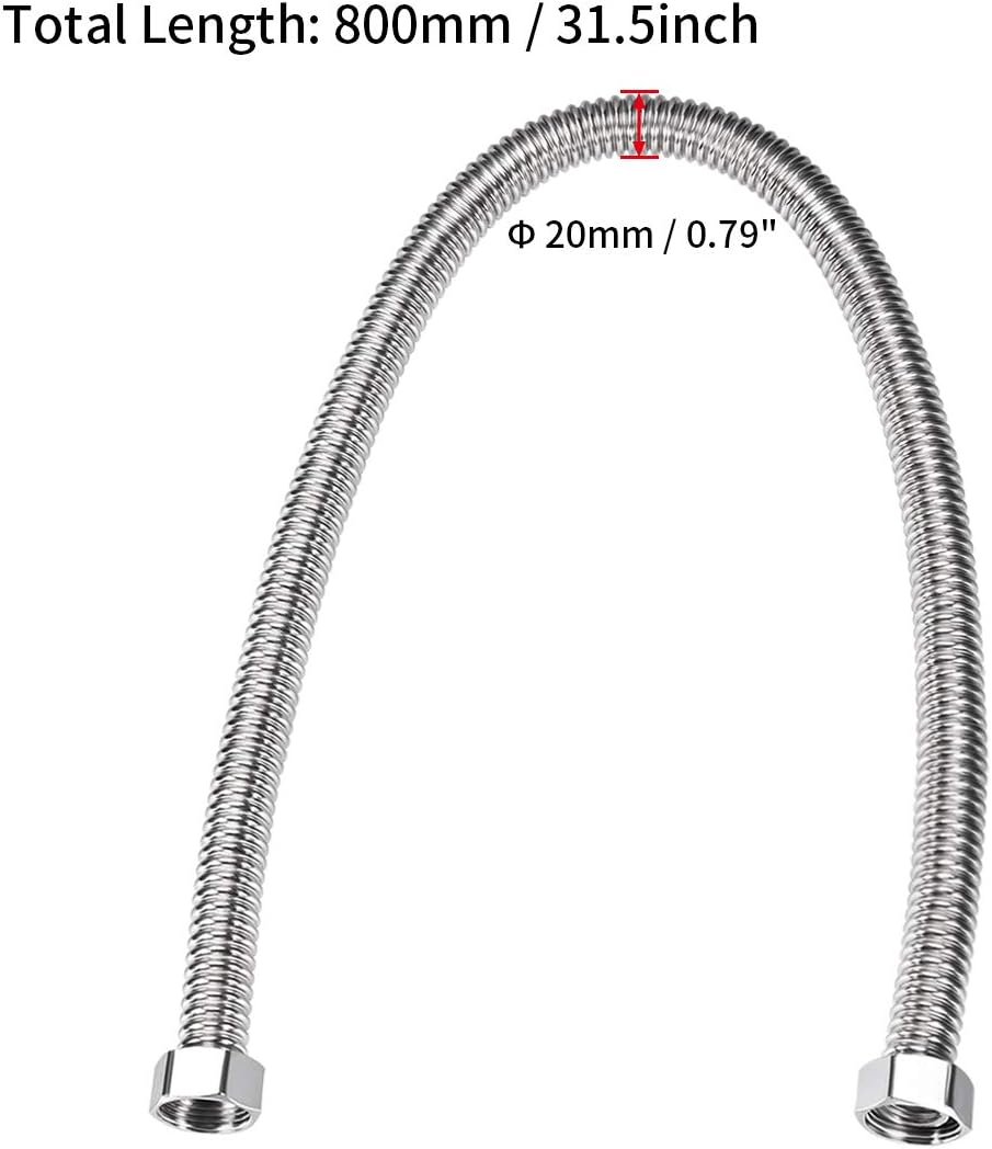 sourcing map Corrugated Stainless Steel Flexible Water Line 31.5inch Long G3/4 Female Threaded Connector with Washer - Image 3