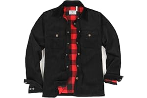Men's Corduroy Shacket Jacket - Full Flannel Lined, Snap Button Work Utility Coat for Fall Winter