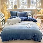 CLOTHKNOW Blue White Velvet California King Comforter Set Fluffy Bedding Comforter Sets Soft Blue Comforter with 2 x Pillow Cases