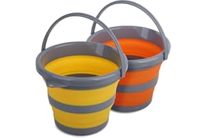 TIAWUDI 2 Pack Collapsible Plastic Bucket with 1.32 Gallon (5L) Each, Foldable Round Tub, Space Saving Outdoor Waterpot for Garden or Camping, Portable Fishing Water Pail
