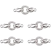 CHGCRAFT 5 Set 25.5mm Brass Micro Pave Cubic Zirconia Fold Over Clasps Oval Shaped Long-Lasting Real Platinum Plated Clasps for Jewelry Making