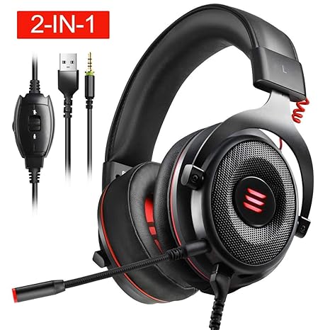 EKSA Gaming Headset PS4/XBox One, Virtual 7.1 & 3,5mm Surround Sound 2 in1 Kabelgebundenes Over-Ear Gaming Kopfhörer mit Abne