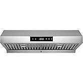 Hauslane Range Hood Under Cabinet 30" Ducted with 6 Speed &amp; Auto Shut-off | Low Noise Pro Stainless Steel Heavy-duty Stove Hood Vent, 3-Way Venting, LED, Touch Panel, Dishwasher Safe Filter, UC-PS18