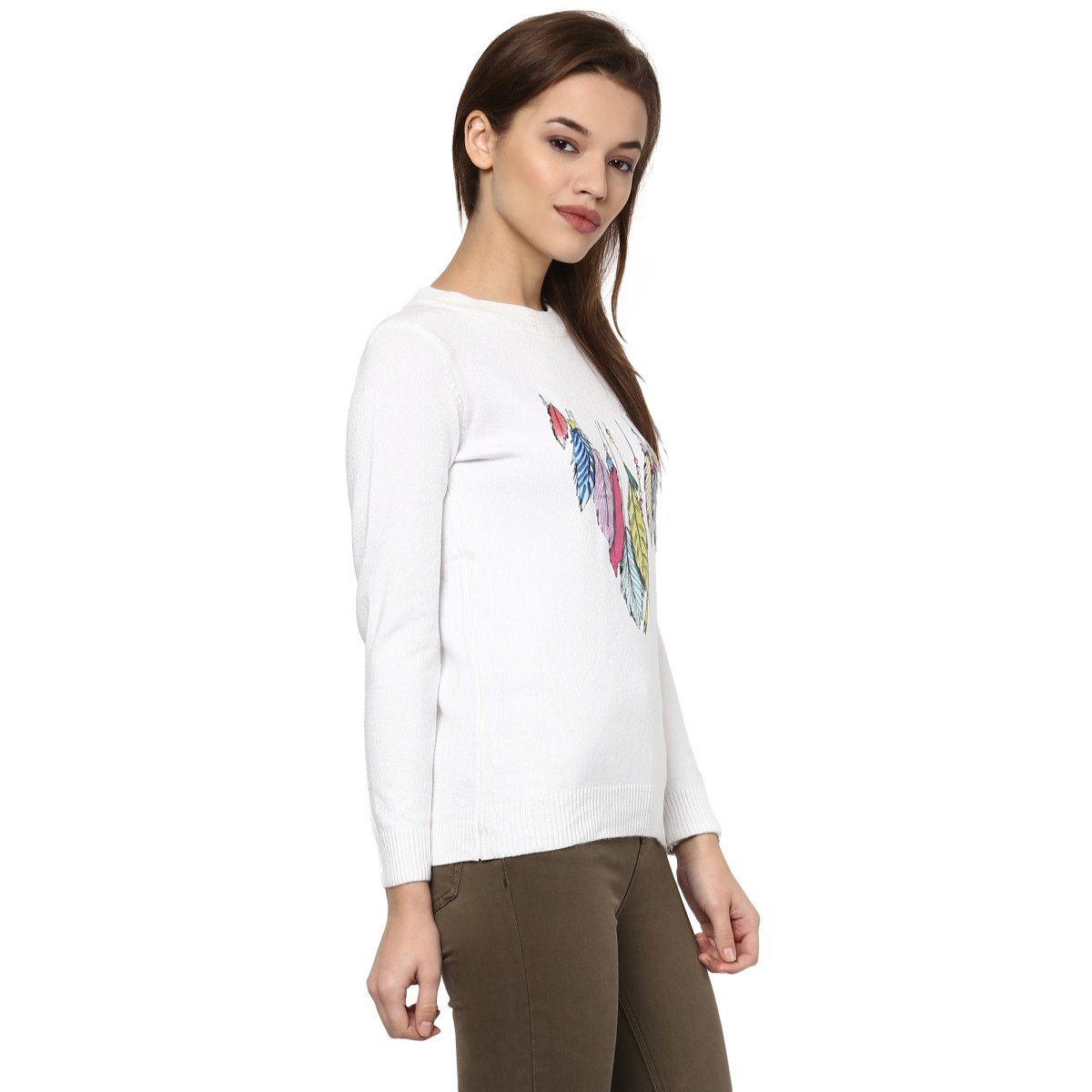 camey women's fashion stretchy round neck white long sleeve pullovers sweaters top