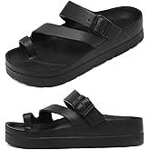Haifago Women's Platform Sandals with Arch Support, Summer Beach Slides Adjustable Buckle Comfortable Lightweight EVA Slip on Slide