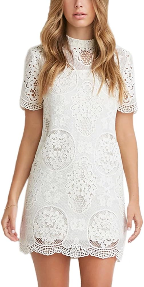 Gressa Women's Short Sleeve White Crochet Lace Shift Dress US/10