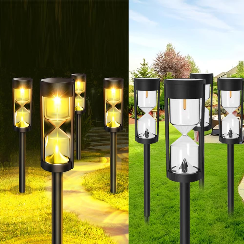 YZYOE 4 Pack LED Solar Warm Hourglass Light, Outdoor Decorative Atmosphere Light, Wireless Dusk to Dawn Searchlight IP65 Waterproof