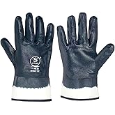 Blue Oil Gloves for Men - Heavy Duty, Oil Resistant, Nitrile Coated, Bulk Pack (6 & 12 Pairs, Large)