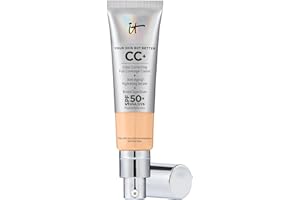 IT Cosmetics CC+ Cream - Natural Full Coverage Foundation With SPF 50+, Color Corrector & Anti-Aging Hydrating Serum, Hyaluronic Acid + Peptides, Lightweight Up To 24H Wear, All Skin Types- 1.08 fl oz