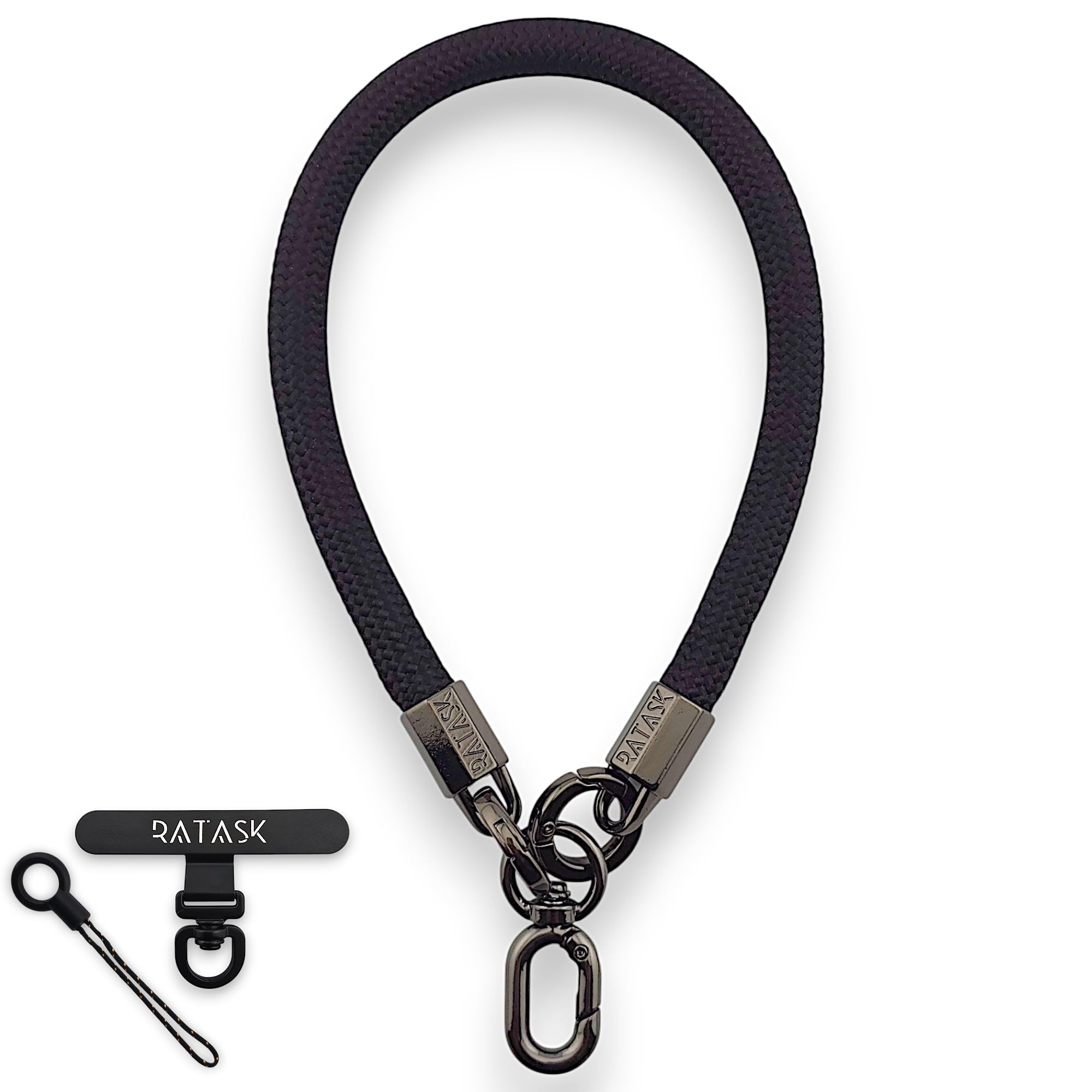 RATASK Wrist Strap Lanyard, Rope Lanyard Wrist Strap for Mobile Phones, Cameras, Keyring, Keychain,Mobile Accessory Pendant, Upgraded Stronger Hardware and Metal Tether Tab, (Black)