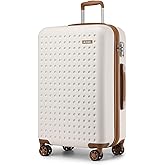 Kono 28 Inch Luggage Large checked Lightweight Hardside Suitcase with Spinner Wheels & Built-in TSA Lock, Cream White