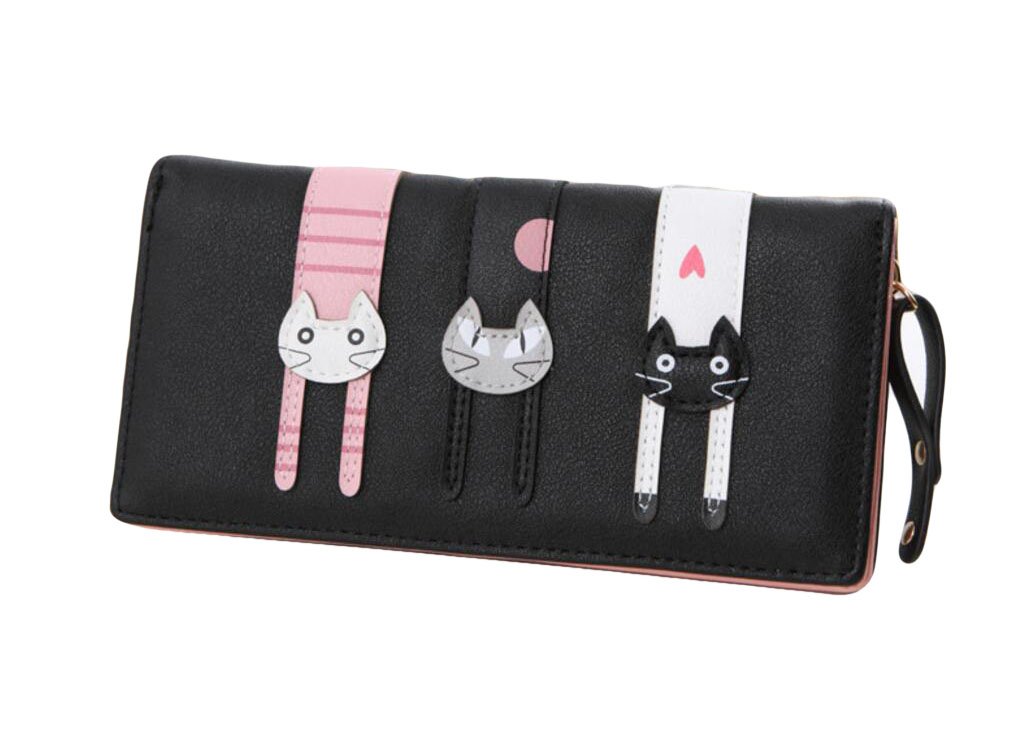 Diyafas Long Zipper Wallet for Women Buckle Cartoon Cat Purse Ladies Large Capacity Card Holder Handbag