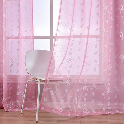 Amazon Com Kotile Pink Sheer Curtains For Girls Room White Leaf