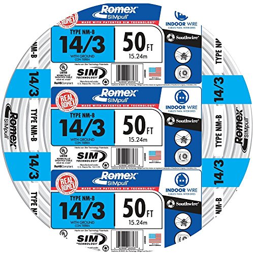 Southwire 63946822 50' 14/3 with ground Romex brand SIMpull residential indoor electrical wire type NM-B, White
