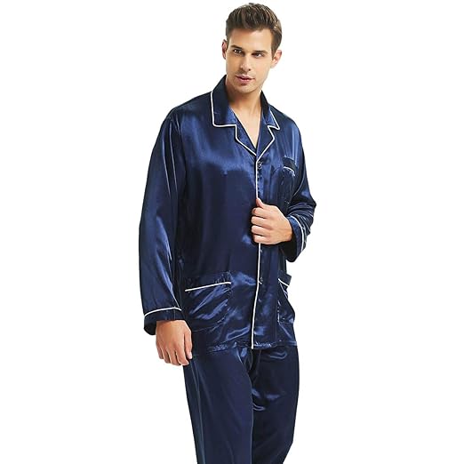 LONXU Herren Seide Schlafanzug Pyjama S - 4XL