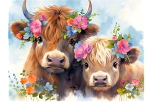 Pretyps Diamond Art Kits for Adults - Cow Diamond Painting for Beginners, Diamond Dots Round 5D Full Drill Paint with Diamonds Pictures Gem Art Painting Kits DIY Crafts Kits 12x16inch